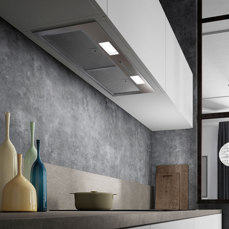 Faber Inca Smart stainless steel range hood insert in a modern kitchen