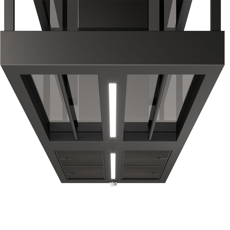 close of of lighting feature on the Faber T-shelf range hood.